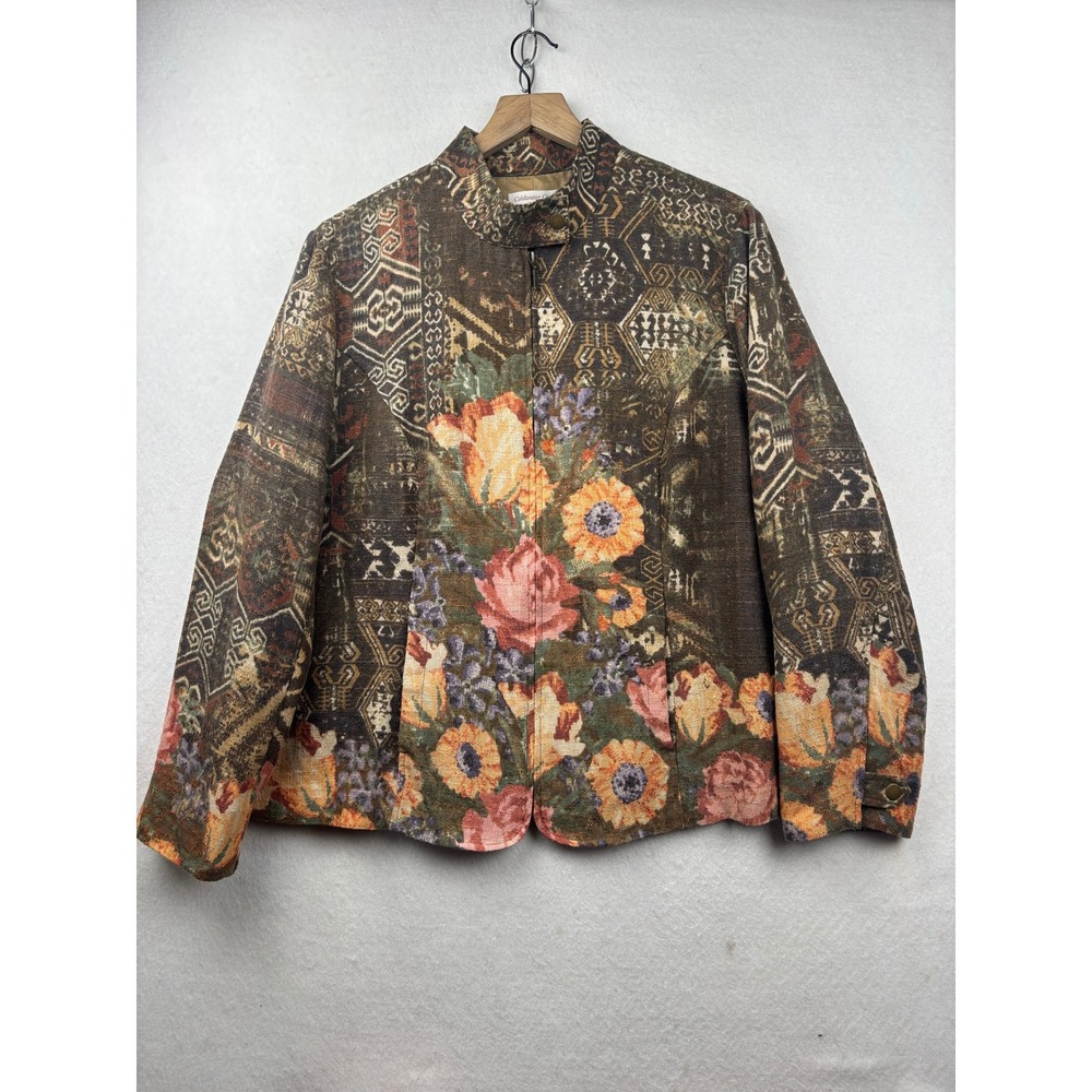 Coldwater Creek Tapestry Jacket Womens 20W Floral Zip‎ Front Artsy Boho